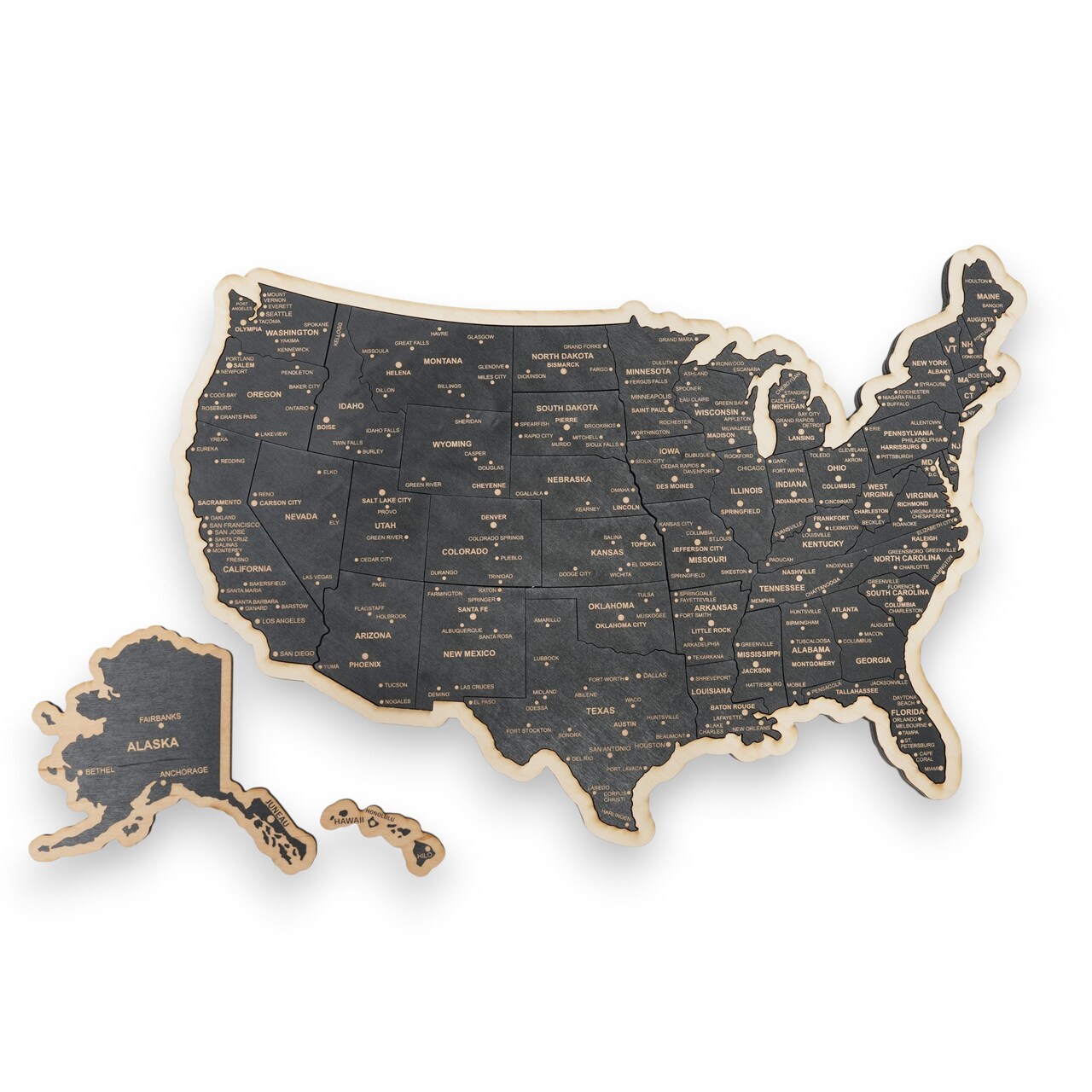 Detailed 50 State map with cities Puzzle - 18x13 Inches - 52 Piece Wood